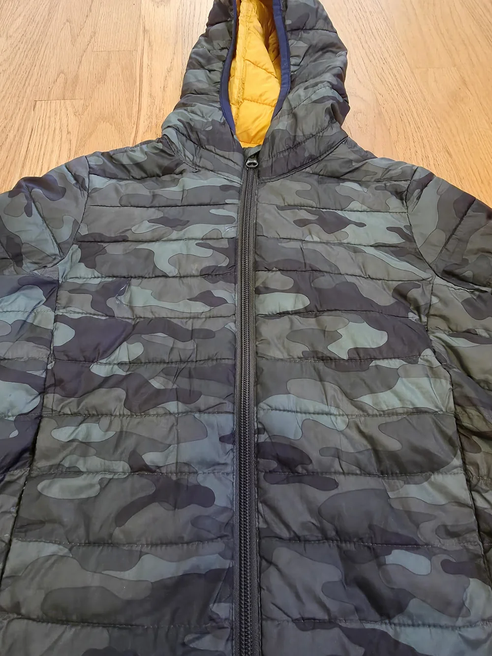 GAP Kids' Camo Puffer Jacket with Yellow Lining